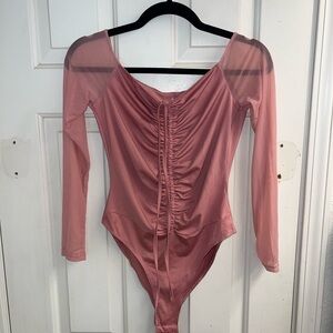 SHEIN SXY Off Shoulder Contrast Mesh Drawstring Front Bodysuit (M)